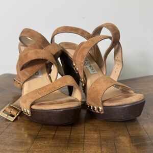 Jimmy Choo Suede Platform Heels Size 36 Brown Leather Wood Heel Sandals